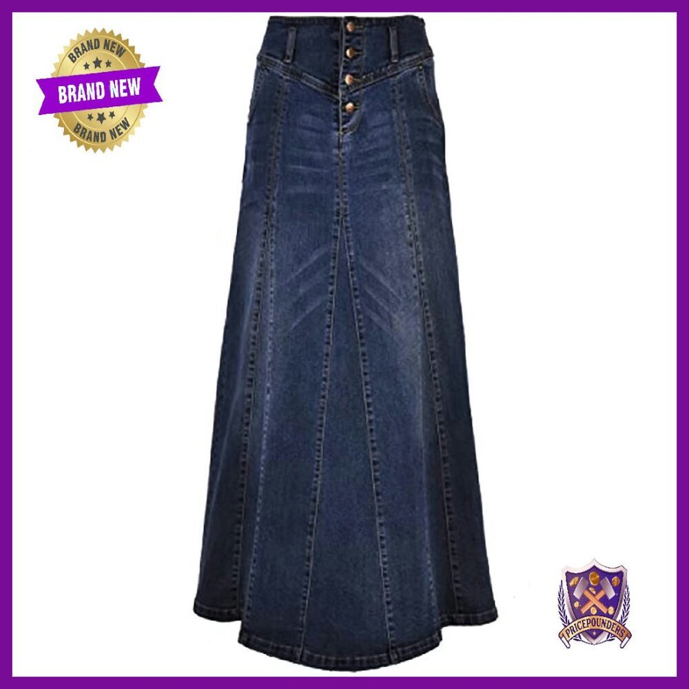 High Rise Distressed Denim Maxi Skirt A Line Swing Long